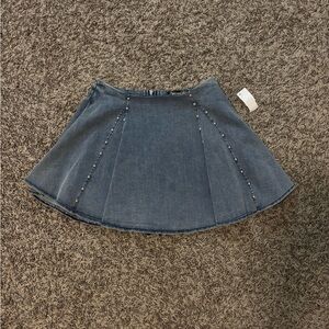 Denim Circle Skirt with Stud Accents - Blue